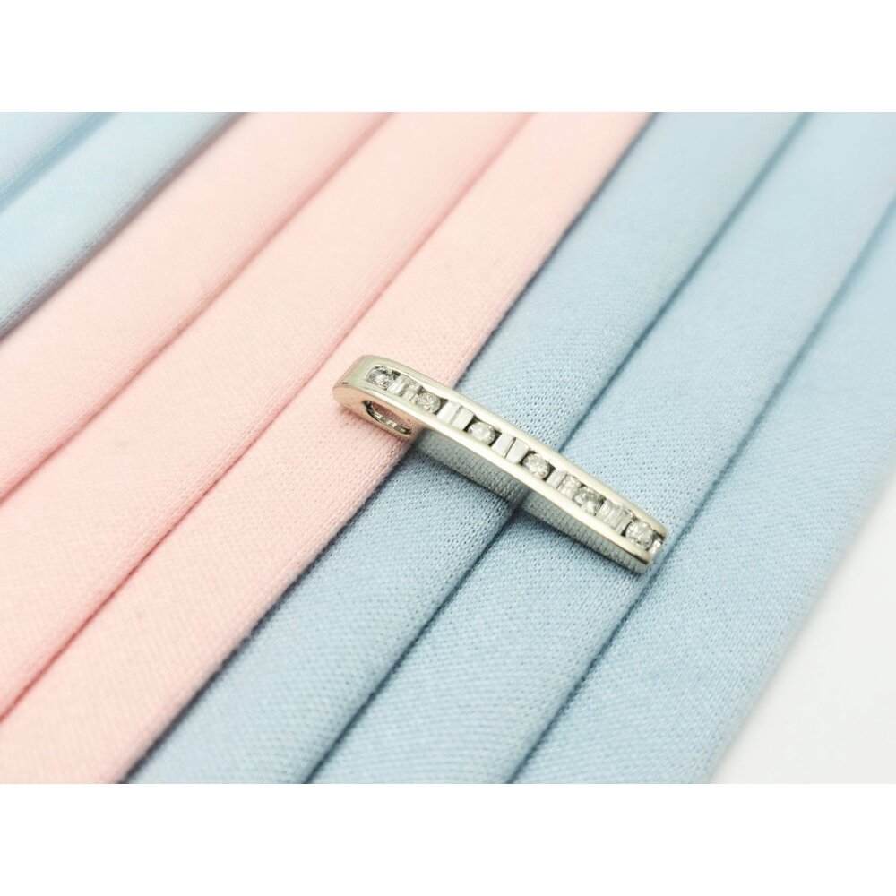 Elegant 10K Solid White Gold Baguette & Round Diamond Drop Dangle Charm Pendant